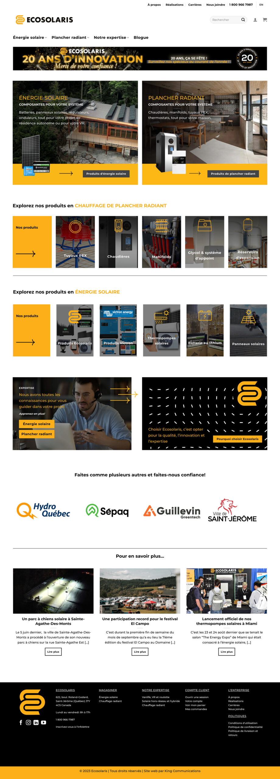 Site Web | Ecosolaris | Réalisations | King Communications