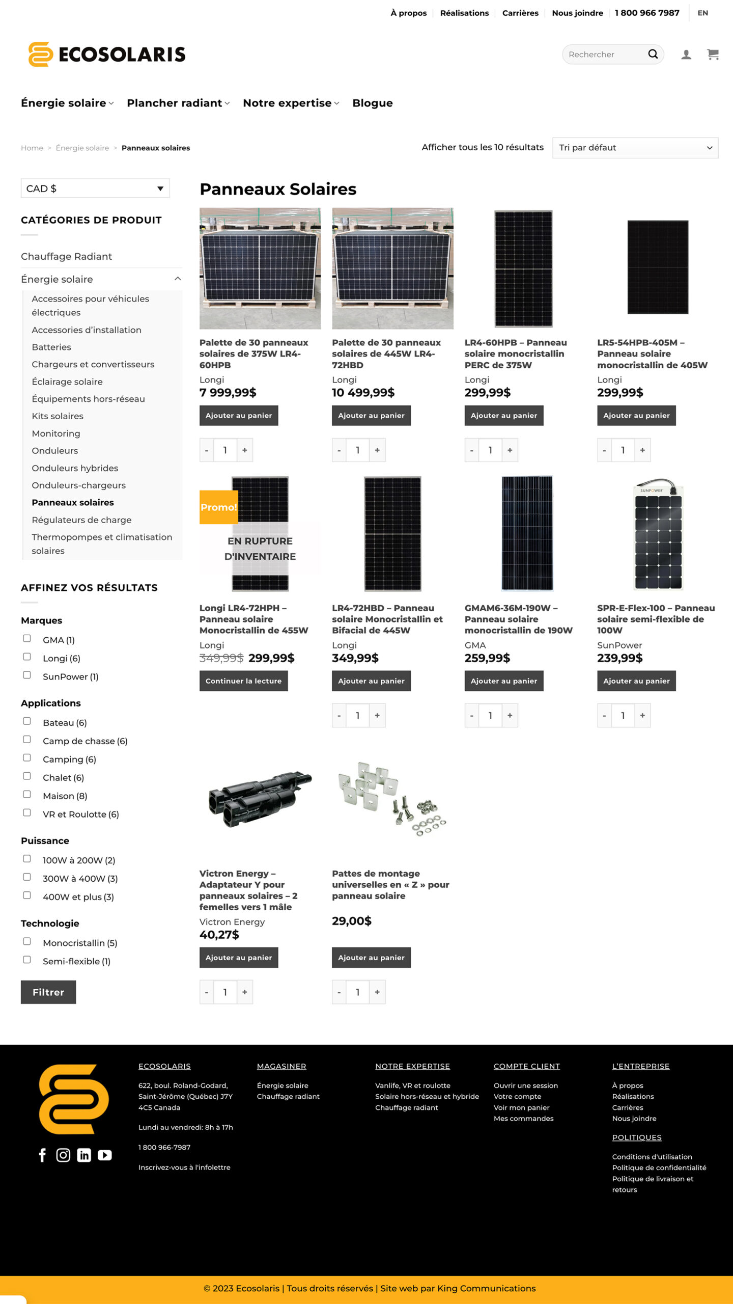 Site Web | Ecosolaris | Réalisations | King Communications